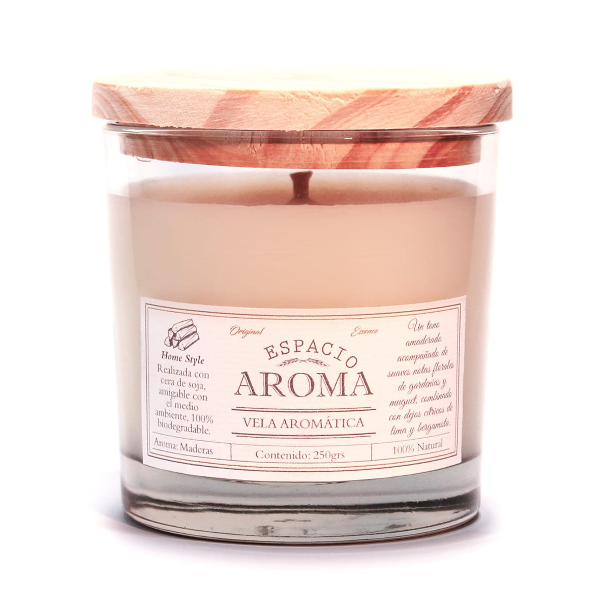Vela de Soja Aromática 250 g Línea Clásica Maderas Espacio Aroma