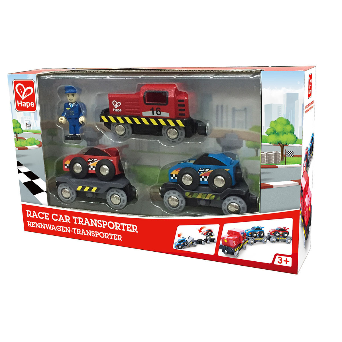 Tren Transportador de Autos de Carrera de Juguete Hape