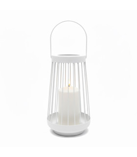Farol Blanco 26 cm con Vela Pilar LED Alparamis