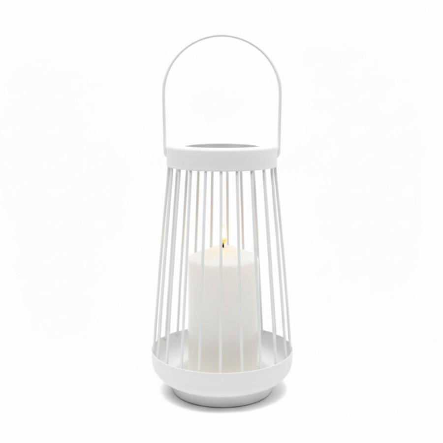 Farol Blanco 26 cm con Vela Pilar LED Alparamis