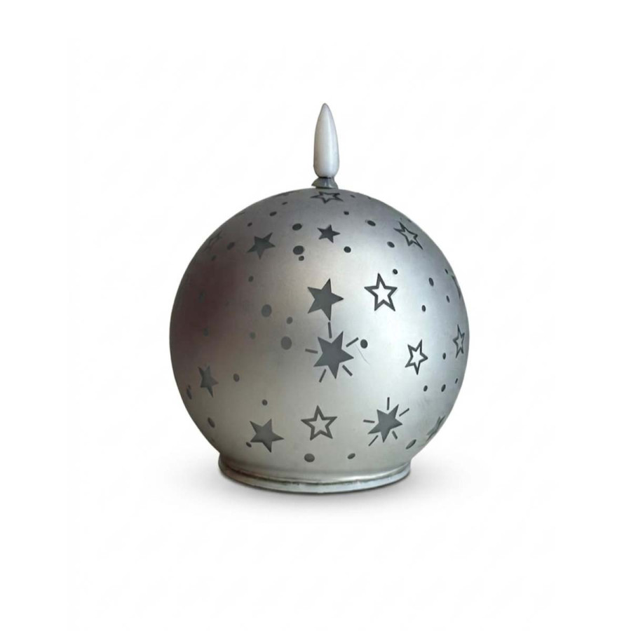 Vela LED Esfera de Vidrio Navideña 10 cm Plateada Alparamis