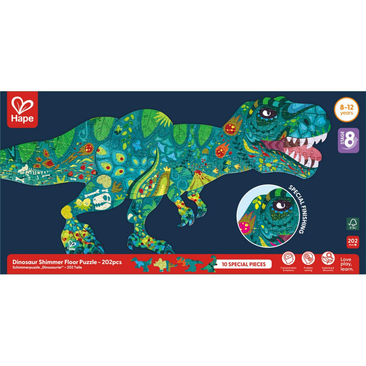 Puzzle de Piso Brillante de Dinosaurios 200 Pzs Hape