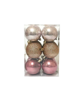 Bolas Rosas Doradas y Plateadas de 6 cm x 12 Alparamis