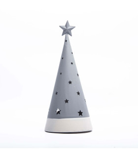 Adorno de Pino Gris con Estrellas con Luz 30 cm Alparamis