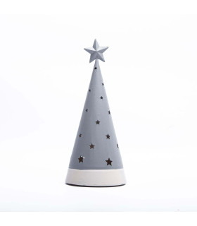 Adorno de Pino Gris con Estrellas con Luz 25 cm Alparamis