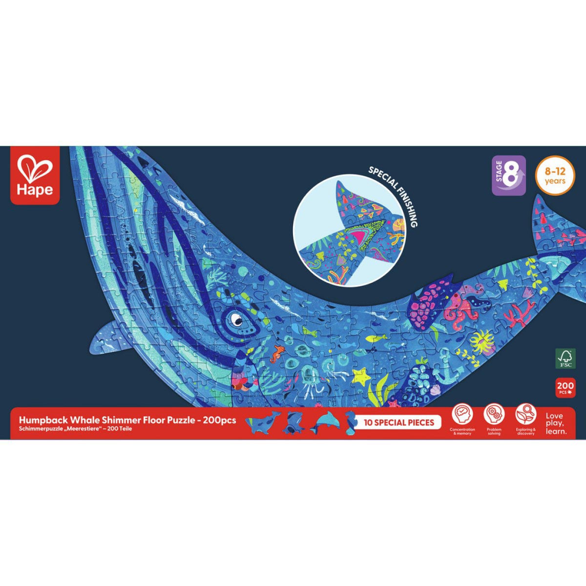Puzzle de Piso Brillante de Ballena 200 Pzs Hape