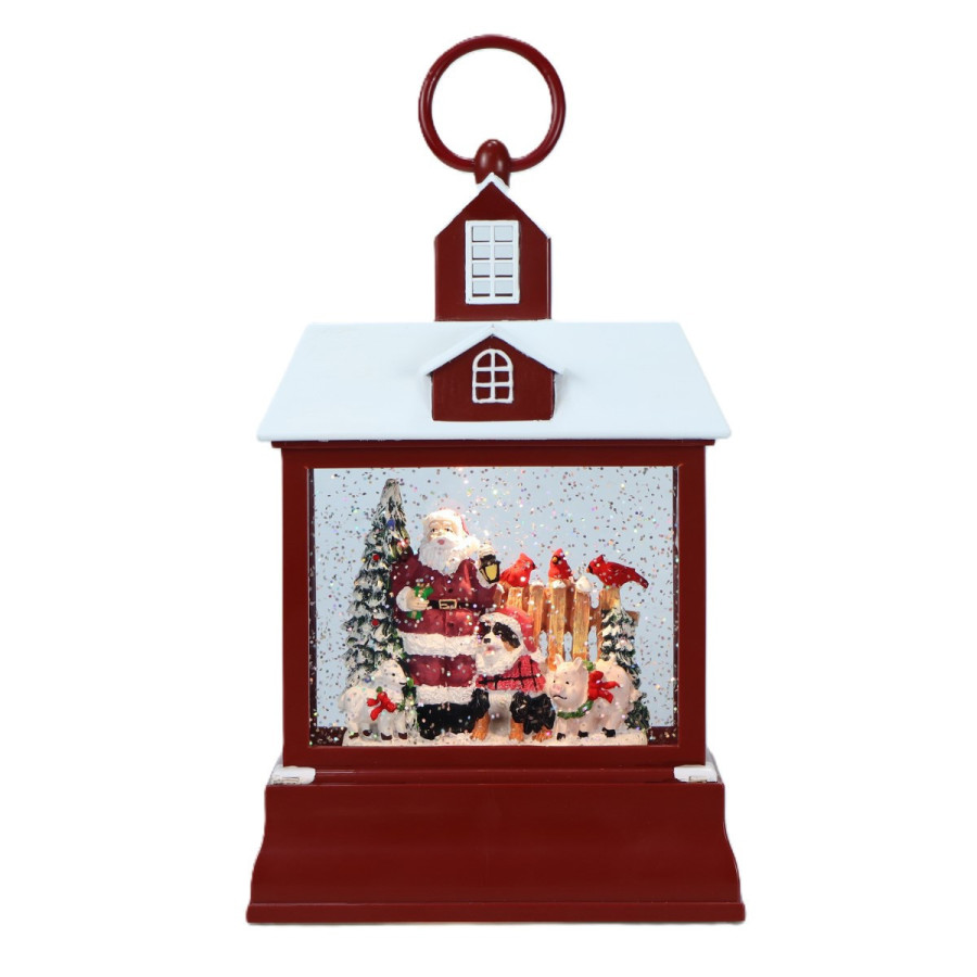 Farol Casa de Campo con Santa y Animales 16 x 29 cm con LED Alparamis