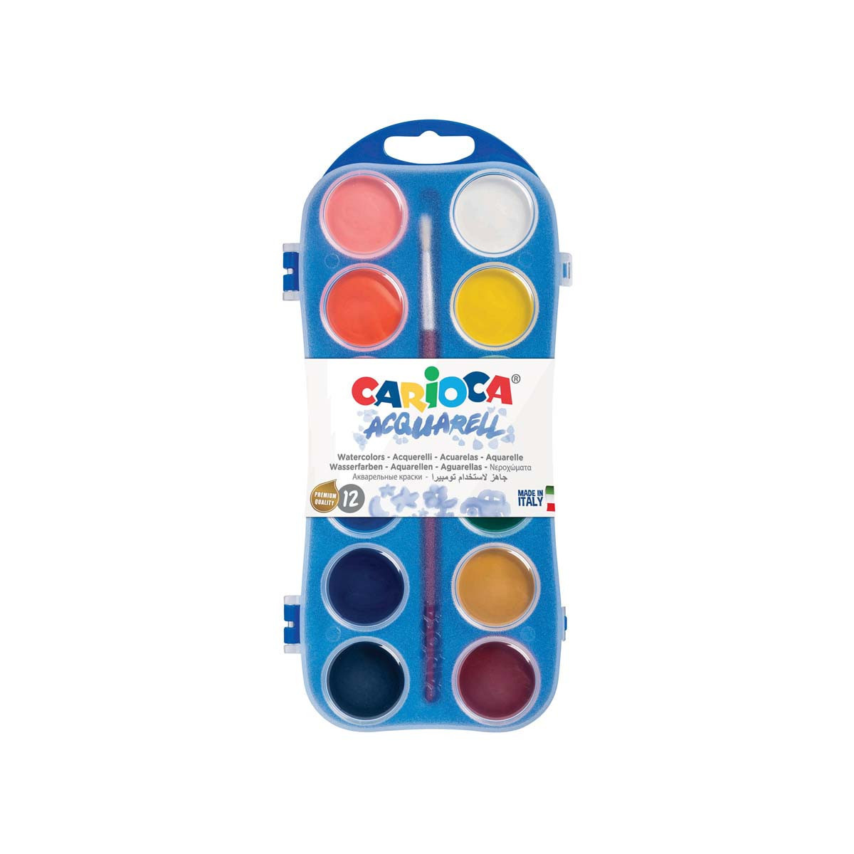 Estuche Plástico de 12 Acuarelas y Pincel Carioca