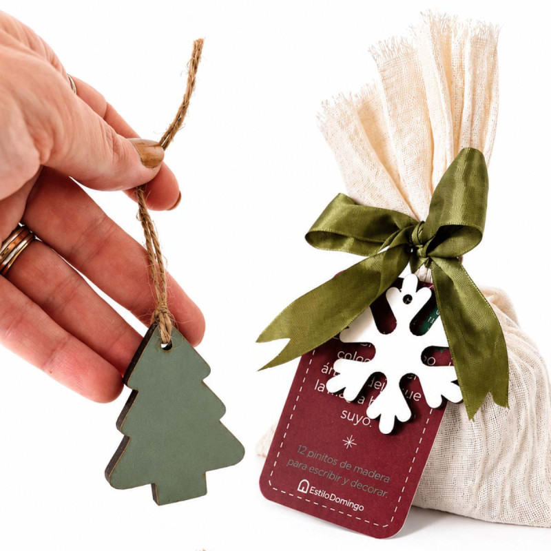 Adornos de Madera Pinos Deseo para el Árbol 5 cm x 12