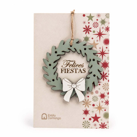 Mini Corona de Navidad de Madera Felices Fiestas 9 cm