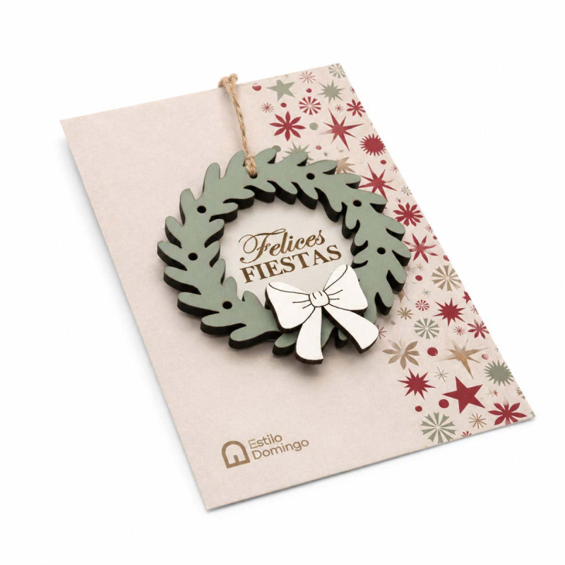 Mini Corona de Navidad de Madera Felices Fiestas 9 cm