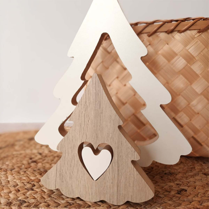 Adorno Pinos y Corazón de Madera Encastrables 25 cm