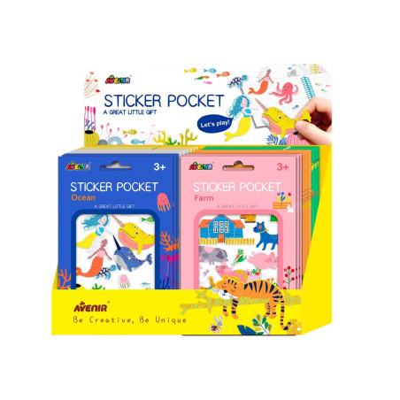 Stickers Pocket 72 Pz en 6 Diseños con Exhibidor Avenir