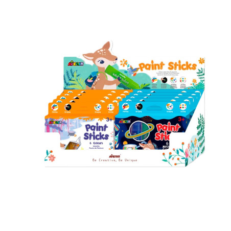 Caja de 6 Sticks de Pinturas Sólidas 12 Pz en 2 Diseños con Exhibidor Avenir
