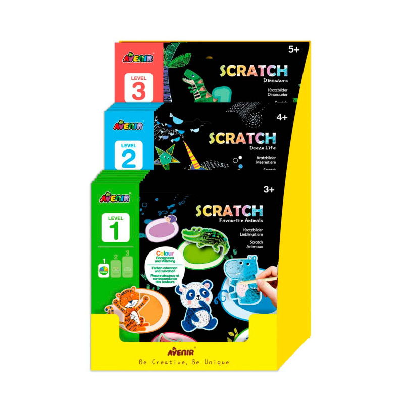 Scratch de Aprendizaje Divertido 21 Pz en 3 Diseños con Exhibidor Avenir