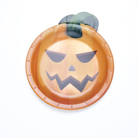 Platos de Cartón Calabaza de Halloween x 8