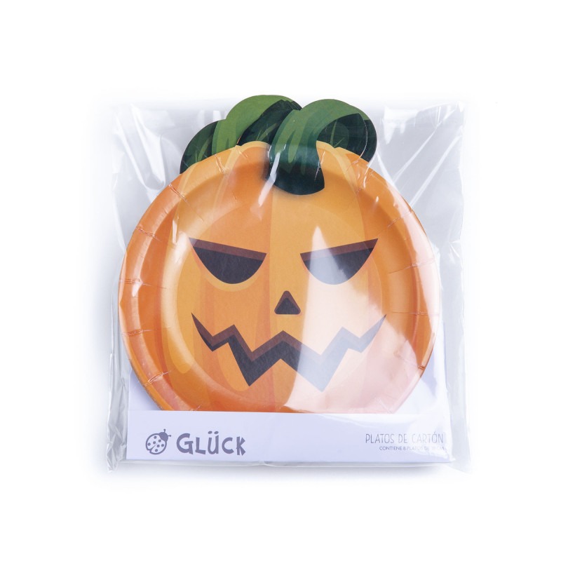 Platos de Cartón Calabaza de Halloween x 8