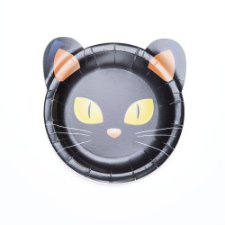 Platos de Cartón Gato Negro de Halloween x 8