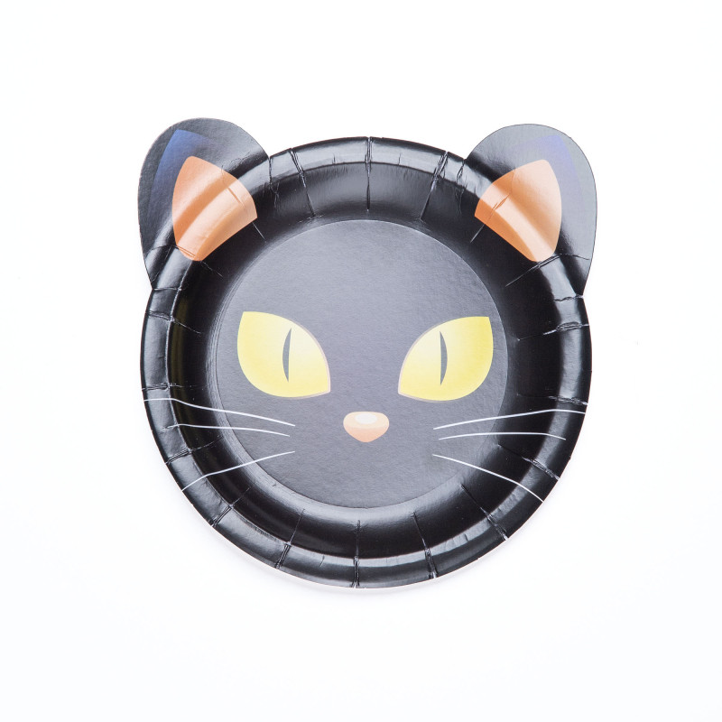 Platos de Cartón Gato Negro de Halloween x 8