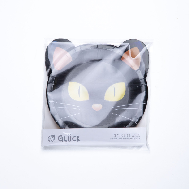 Platos de Cartón Gato Negro de Halloween x 8