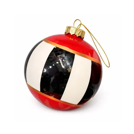 Bola Vidrio 8 cm Rayas Blanco Negro y Rojo Alparamis