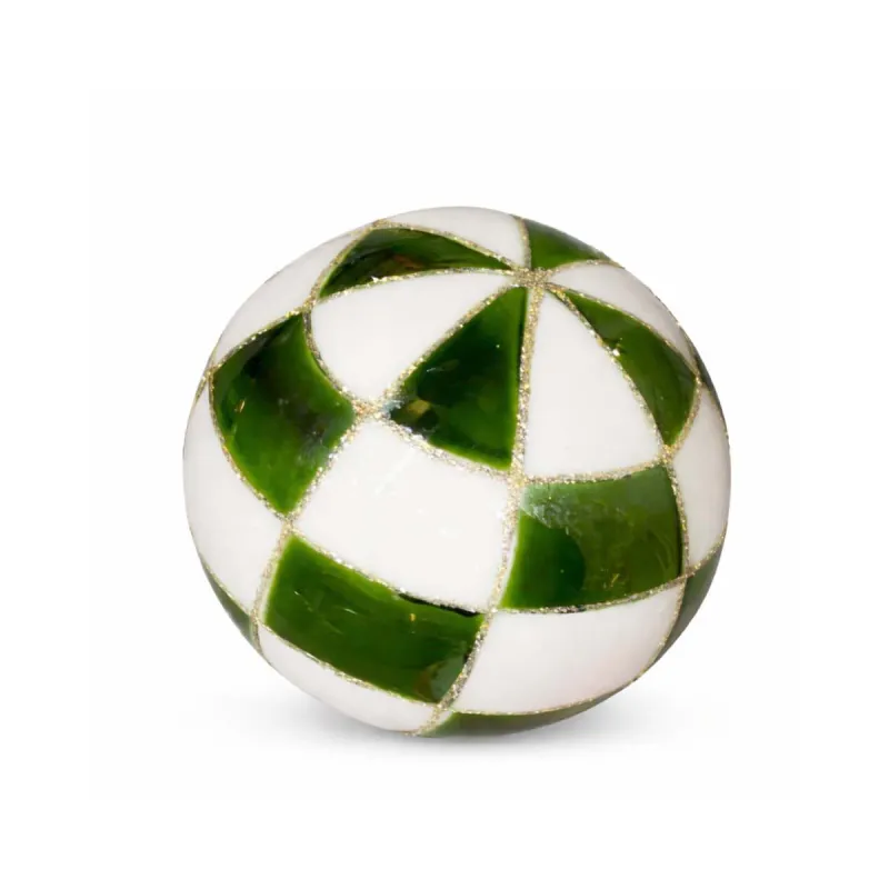 Bola Vidrio 8 cm Blanca Cuadrados Verdes Alparamis