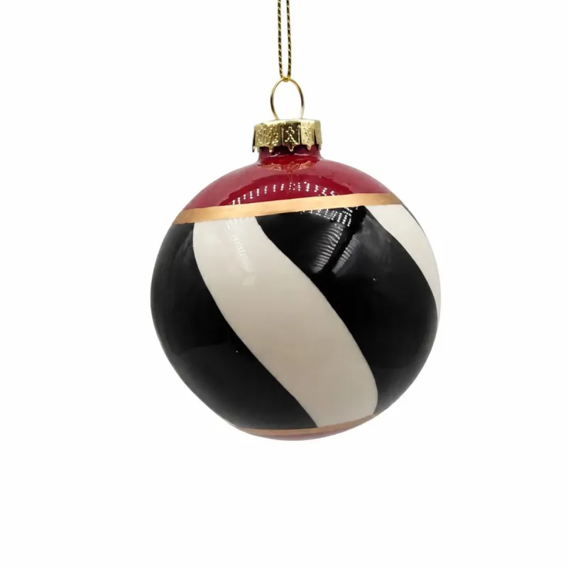 Bola Vidrio 8 cm Diagonal Blancos Negro y Rojo Alparamis