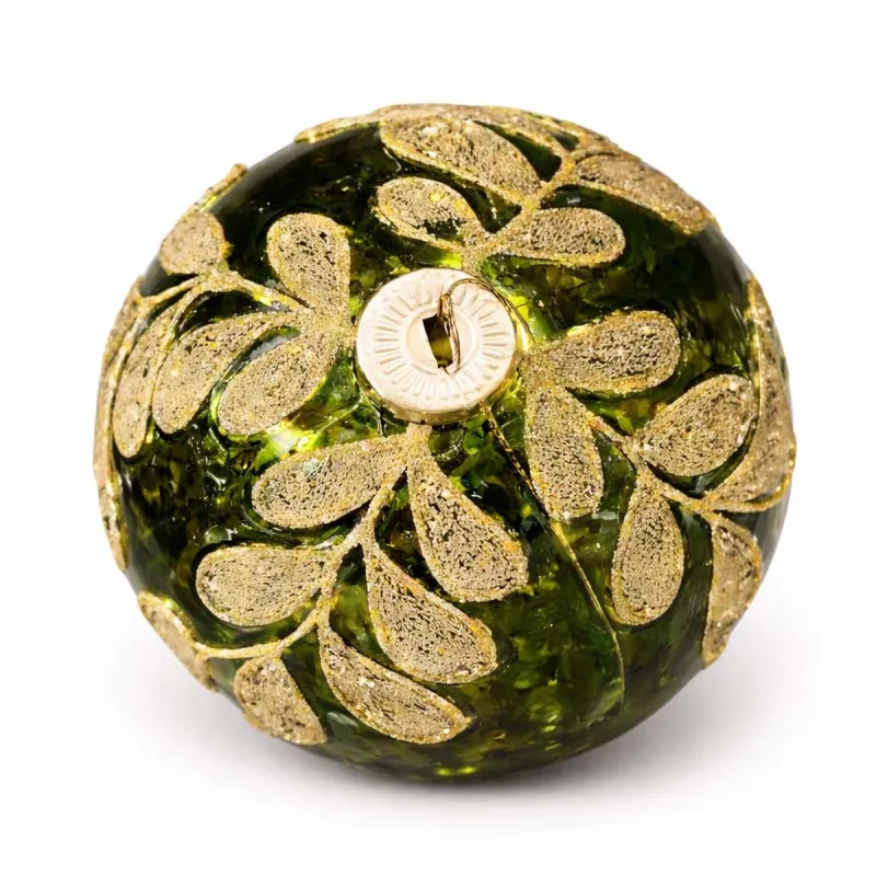 Bola Vidrio 10 cm Verde Traslúcida con Hojas Texturadas Alparamis